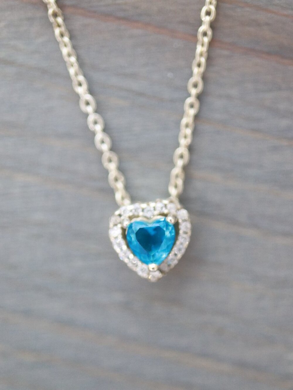 S925 5mm Heart Diamond Blue AAA CZ Pendant Necklace Stamped 925